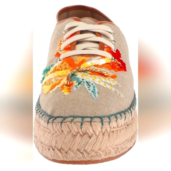 NINE WEST NATURAL GUINUP SNEAKER SEQUIN BOHO ESPADRILLE LACE UP SIZE 7 - Picture 3 of 12